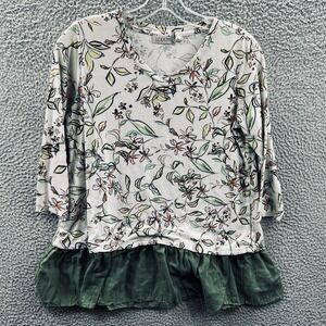 LOGO Lori Goldstein Womens Knit Top S Indie Floral Lagenlook Layered Ruffle Hem